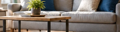 Illustrative living room sofa and table